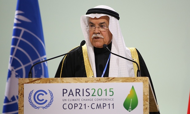 Ali bin Ibrahim Al - Naimi , Bộ trưởng dầu mỏ và khoáng sản, của Ả Rập Saudi quyết các đại biểu tại hội nghị COP21 tại Le Bourget , Paris . Ảnh : IISD / Kiara Worth